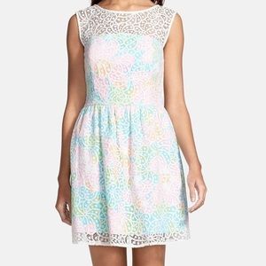Lilly Pulitzer Morrison Lace Overlay Fit and Flare Party or Easter Dress EUC 6